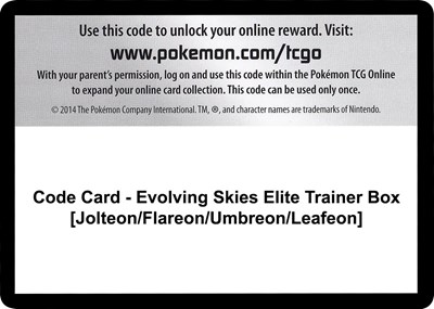 Code Card - Evolving Skies Elite Trainer Box [Jolteon/Flareon/Umbreon/Leafeon] (ETB)