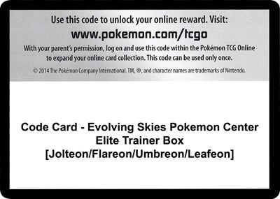 Code Card - Evolving Skies Pokemon Center Elite Trainer Box [Jolteon/Flareon/Umbreon/Leafeon] (PC ETB)