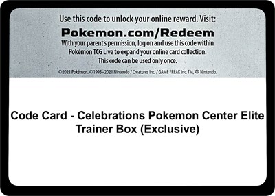 Code Card - Celebrations Pokemon Center Elite Trainer Box (Exclusive) (PC ETB)