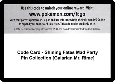 Code Card - Shining Fates Mad Party Pin Collection [Galarian Mr. Rime]