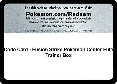 Code Card - Fusion Strike Pokemon Center Elite Trainer Box (PC ETB)