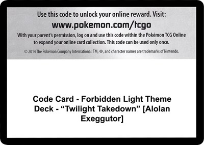 Code Card - Forbidden Light Theme Deck - "Twilight Takedown" [Alolan Exeggutor]
