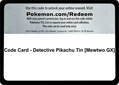 Code Card - Detective Pikachu Tin [Mewtwo GX]