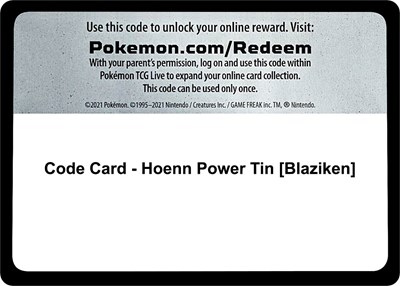 Code Card - Hoenn Power Tin [Blaziken]