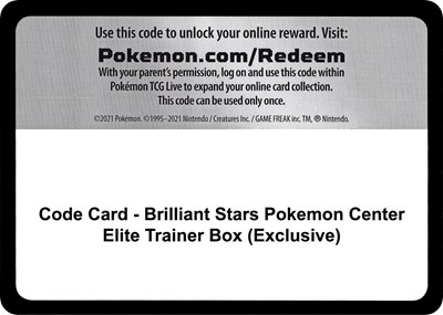 Code Card - Brilliant Stars Pokemon Center Elite Trainer Box (Exclusive) (PC ETB)