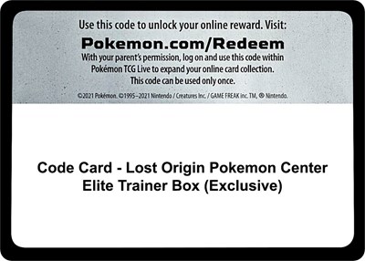 Code Card - Lost Origin Pokemon Center Elite Trainer Box (Exclusive) (PC ETB)