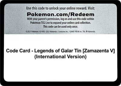 Code Card - Legends of Galar Tin [Zamazenta V] (International Version)