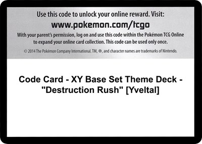 Code Card - XY Base Set Theme Deck - "Destruction Rush" [Yveltal]