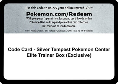 Code Card - Silver Tempest Pokemon Center Elite Trainer Box (Exclusive) (PC ETB)