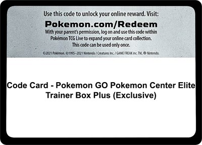 Code Card - Pokemon GO Pokemon Center Elite Trainer Box Plus (Exclusive) (PC ETB)