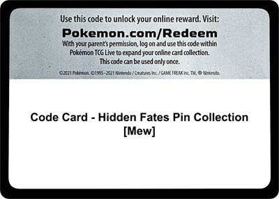 Code Card - Hidden Fates Pin Collection [Mew]