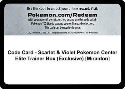 Code Card - Scarlet & Violet Pokemon Center Elite Trainer Box (Exclusive) [Miraidon] (PC ETB)