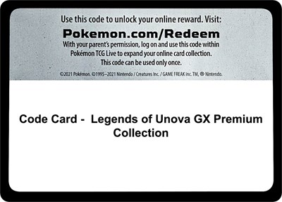 Code Card - Legends of Unova GX Premium Collection