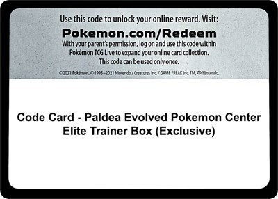 Code Card - Paldea Evolved Pokemon Center Elite Trainer Box (Exclusive) (PC ETB)