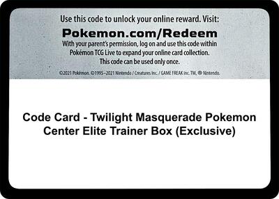 Code Card - Twilight Masquerade Pokemon Center Elite Trainer Box (Exclusive) (PC ETB)