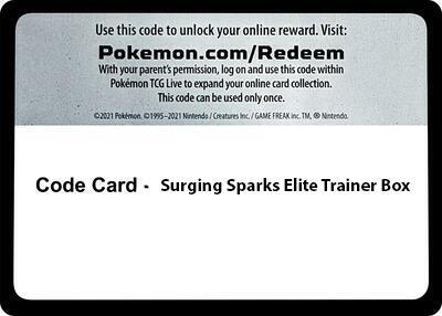 Code Card - Surging Spark Elite Trainer Box (ETB)