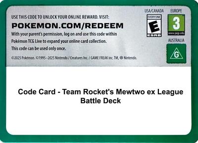 Code Card - Team Rocket's Mewtwo ex League Battle Deck (LBD)