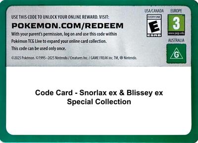 Code Card - Snorlax ex & Blissey ex Special Collection