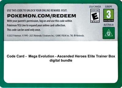Code Card - Ascended Heroes Elite Trainer Box digital bundle (ETB)
