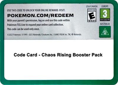 Code Card - Chaos Rising Booster Pack (BP)